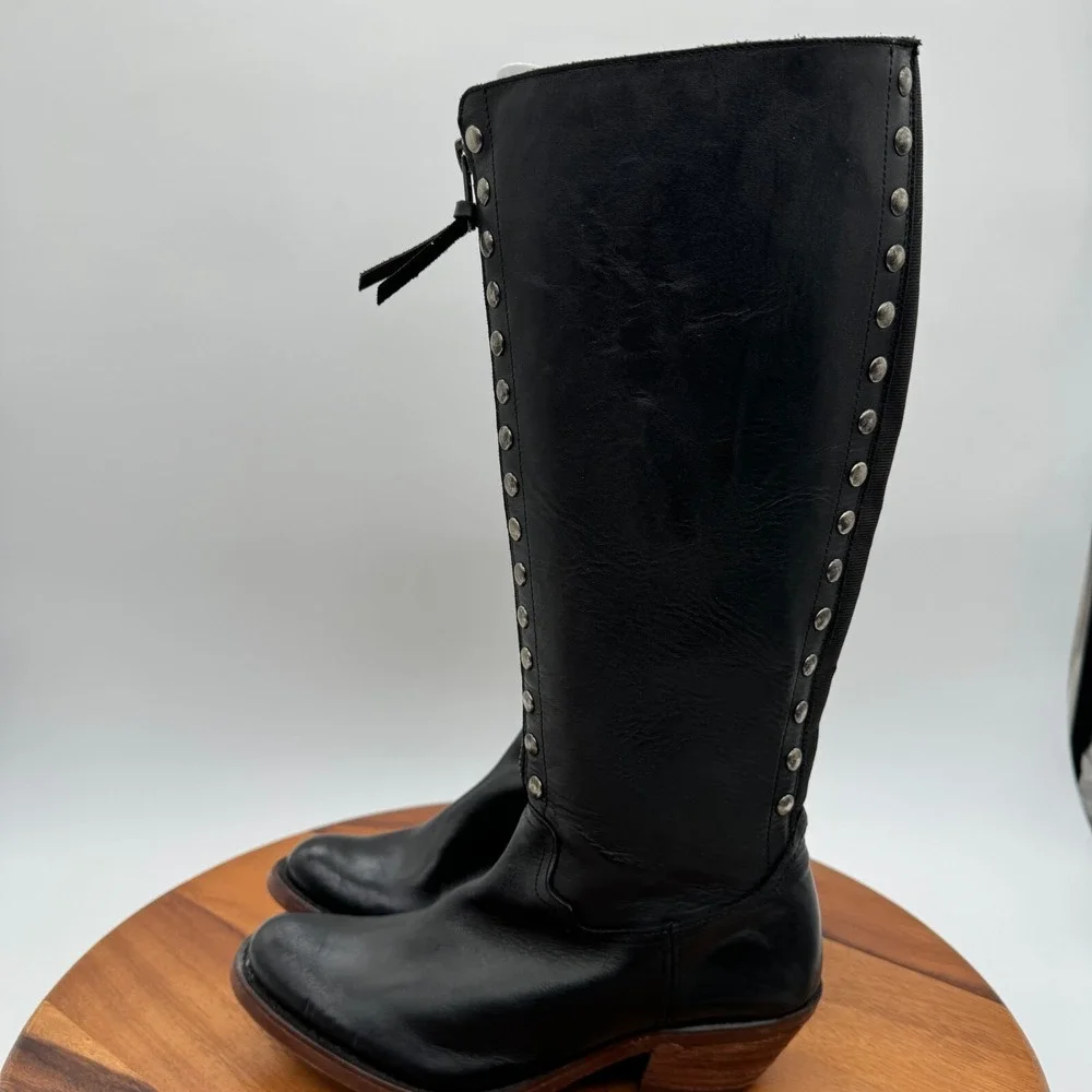 Reba by Justin Womens 5.5 Leslie Tall Western Boots Black Leather Cowboy Studded